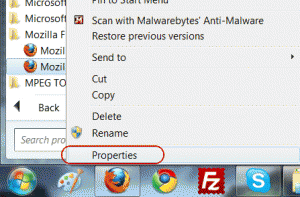 Locating shortcut editing screen in windows 7
