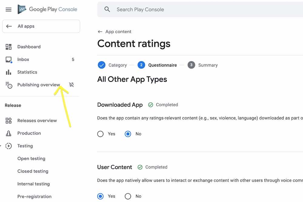 Google Play Console Content Rating in your First ReactNative Expo Mobile App