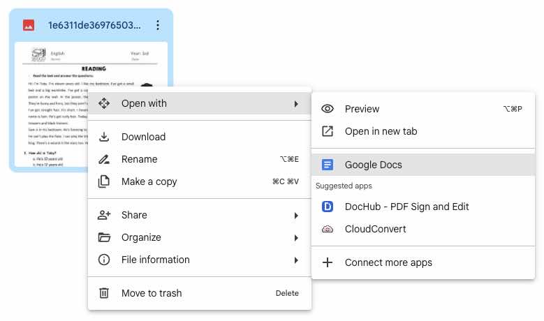 Convert image file to text using Google Drive